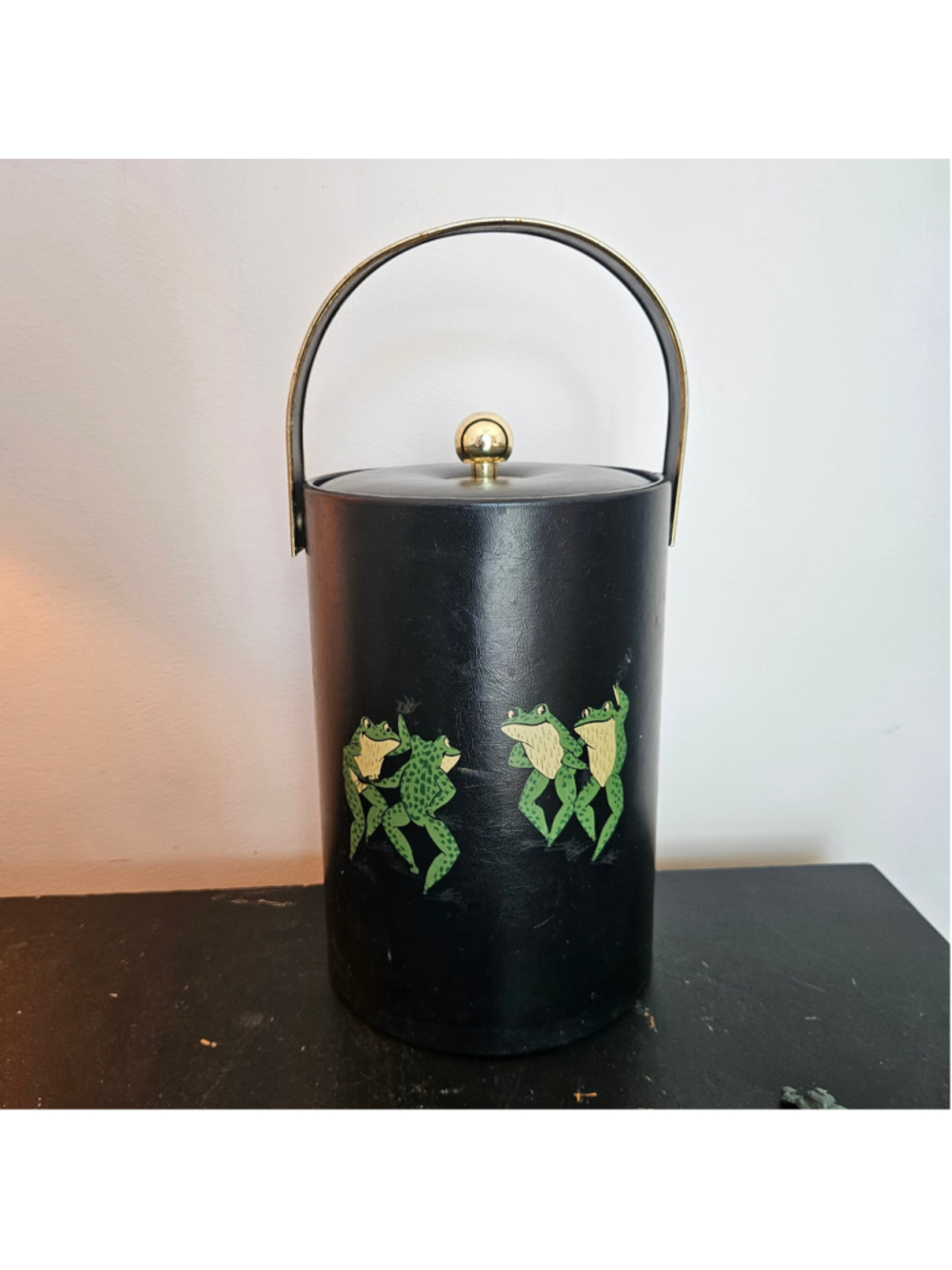 Vintage MCM Couroc Dancing Frogs Ice Bucket Lidded Barware